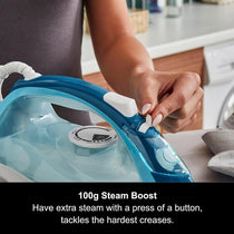 Morphy Richards Crystal Clear Steam Iron Ceramic Non-Stick Soleplate 2400W 350ml 100g Steam Boost Turquoise/White