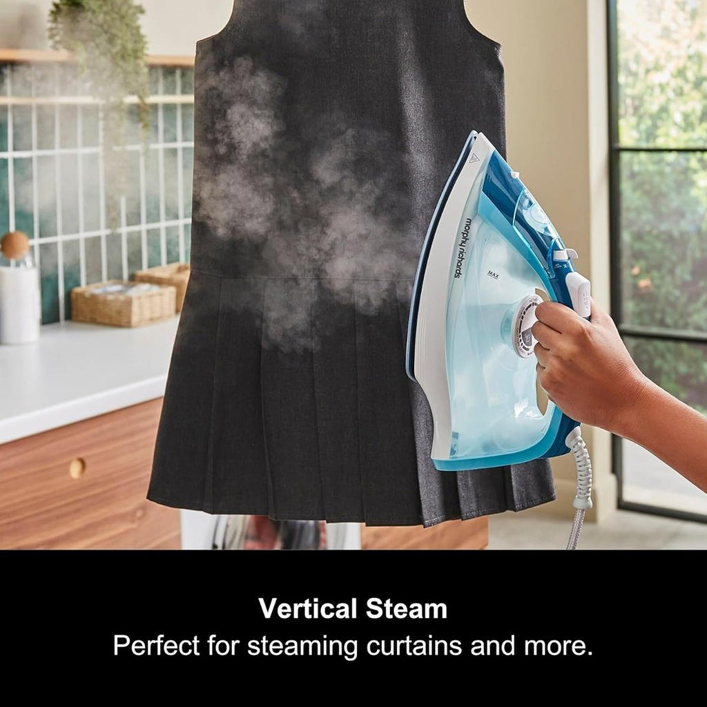Morphy Richards Crystal Clear Steam Iron Ceramic Non-Stick Soleplate 2400W 350ml 100g Steam Boost Turquoise/White