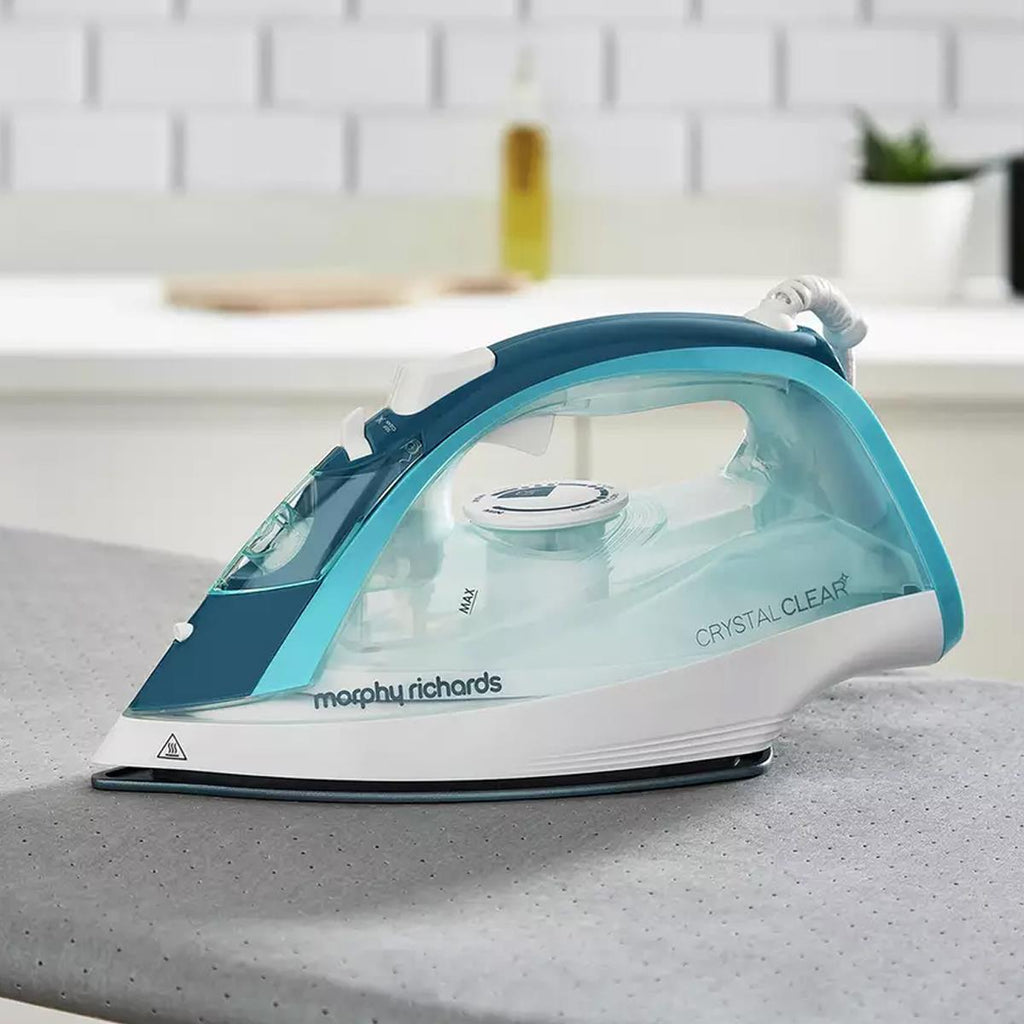 Morphy Richards Crystal Clear Steam Iron Ceramic Non-Stick Soleplate 2400W 350ml 100g Steam Boost Turquoise/White