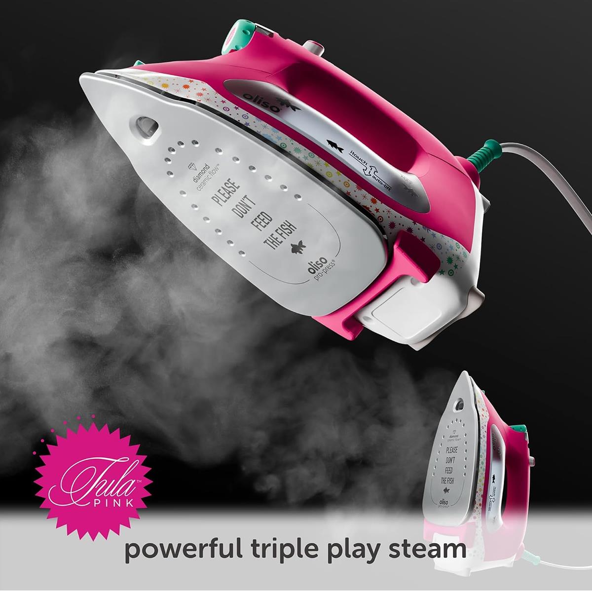 Oliso TG1600 Pro Plus Smart Iron With iTouch Auto Lift Diamond Ceramic Soleplate Tula Pink Edition