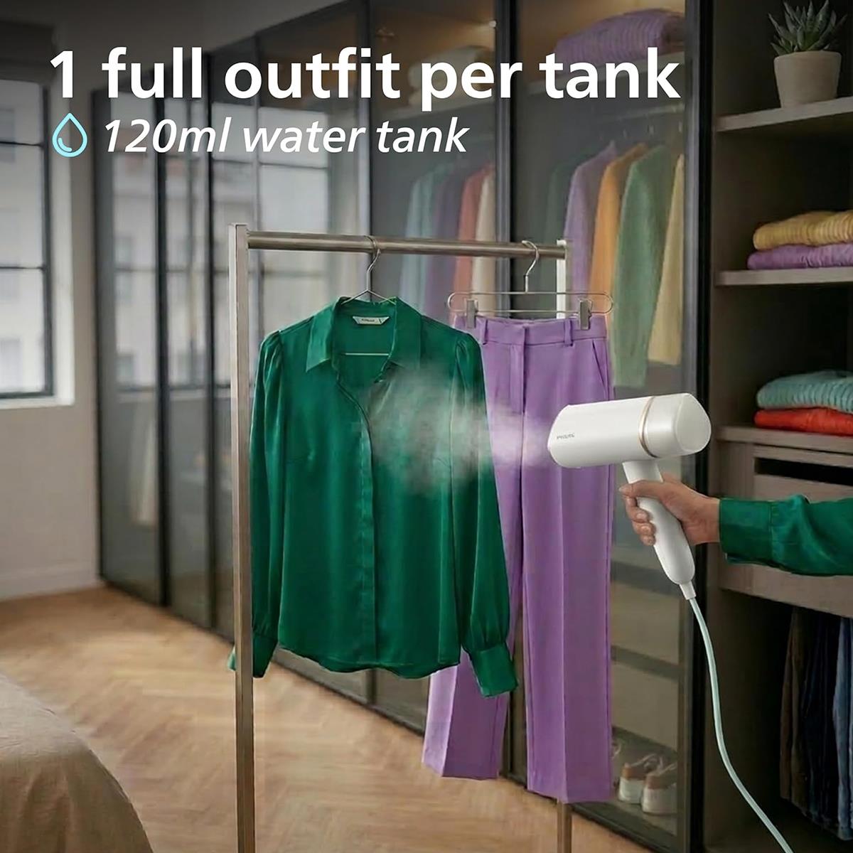 Philips 3000 Series Handheld Garment Steamer 1000W Foldable 120ml Water Tank White
