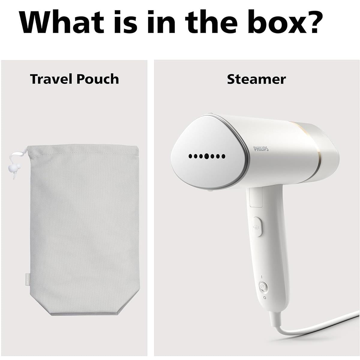 Philips 3000 Series Handheld Garment Steamer 1000W Foldable 120ml Water Tank White
