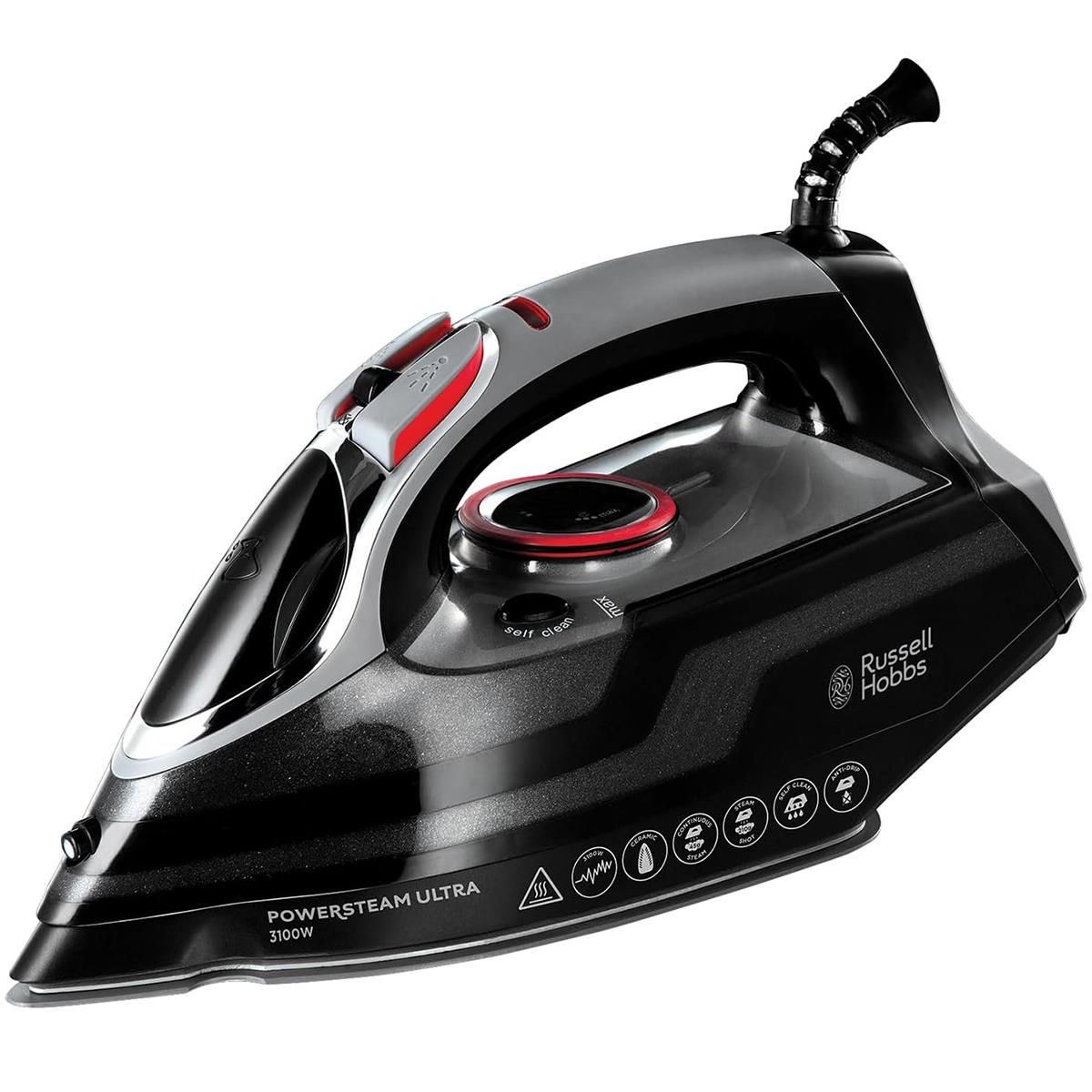 Russell Hobbs PowerSteam Ultra Steam Iron 3100W Ceramic Soleplate 350ml Water Tank Black Main image