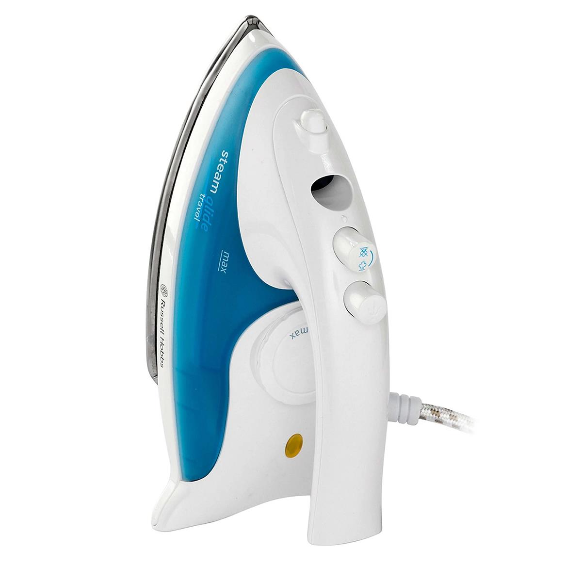 Russell Hobbs Steam Glide Travel Iron Dual Voltage 830W Stainless Steel Soleplate 80ml Tank White And Blue Secondary image
