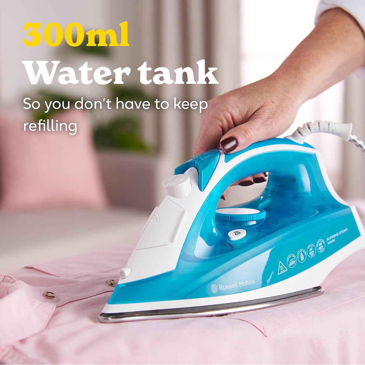 Russell Hobbs Supreme Steam Traditional Iron 2400W Stainless Steel Soleplate 300ml Tank Vertical Steam Blue/White Secondary image