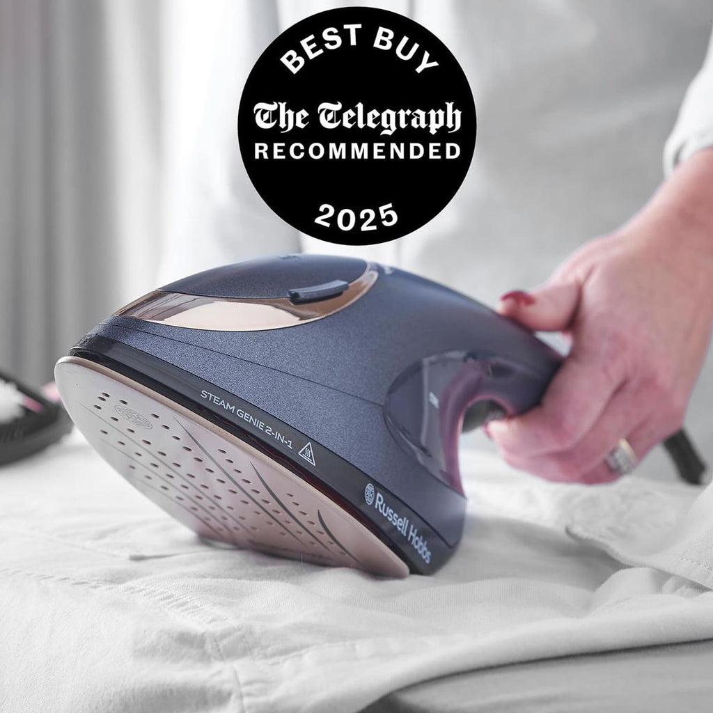 Russell Hobbs Steam Genie 2in1 Handheld Clothes Steamer Iron 1700W Ceramic Soleplate 150ml Blue/Rose Gold