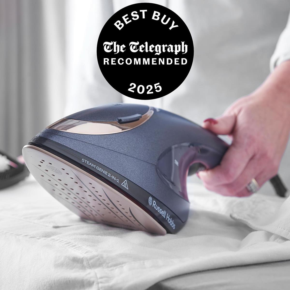 Russell Hobbs Steam Genie 2in1 Handheld Clothes Steamer Iron 1700W Ceramic Soleplate 150ml Blue/Rose Gold