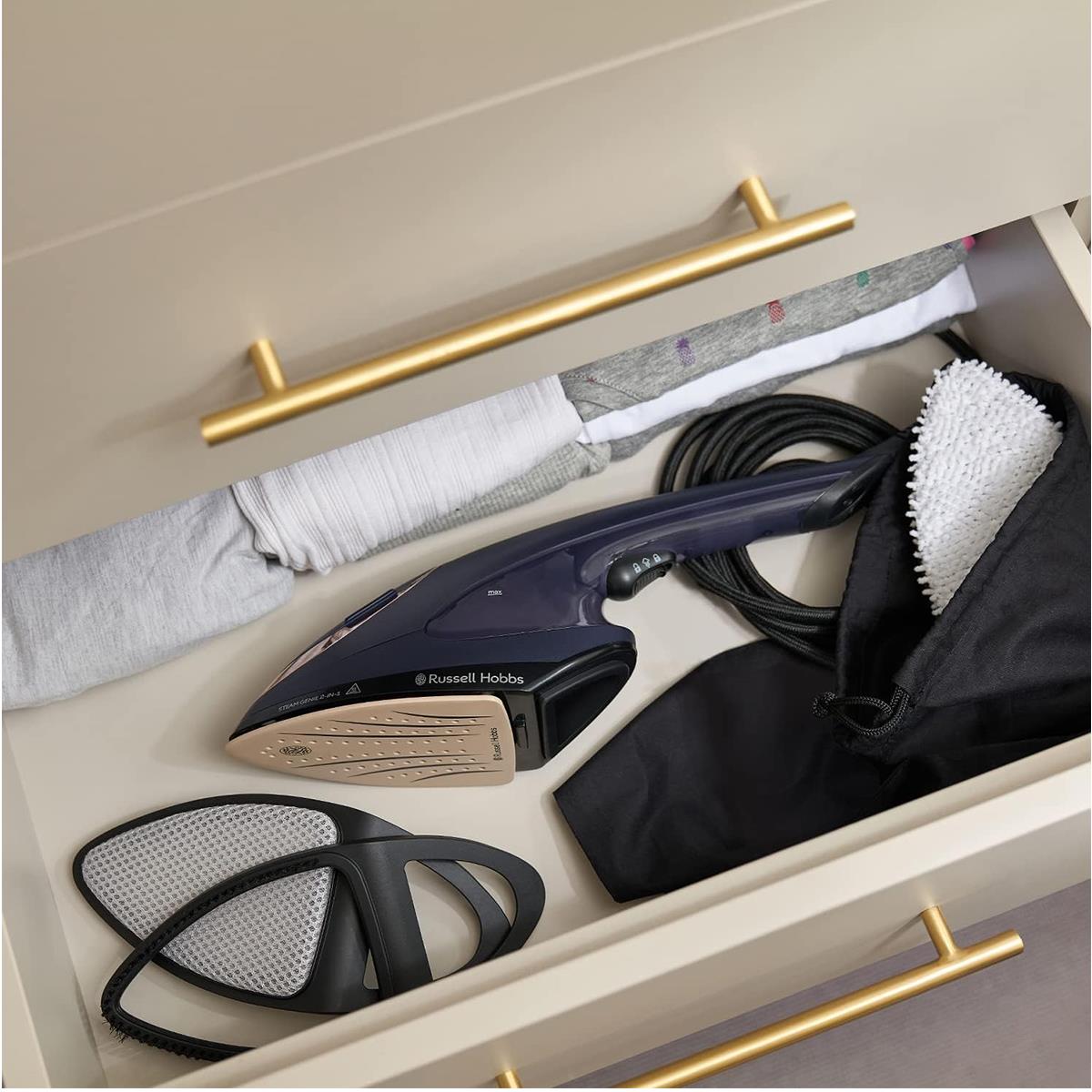 Russell Hobbs Steam Genie 2in1 Handheld Clothes Steamer Iron 1700W Ceramic Soleplate 150ml Blue/Rose Gold