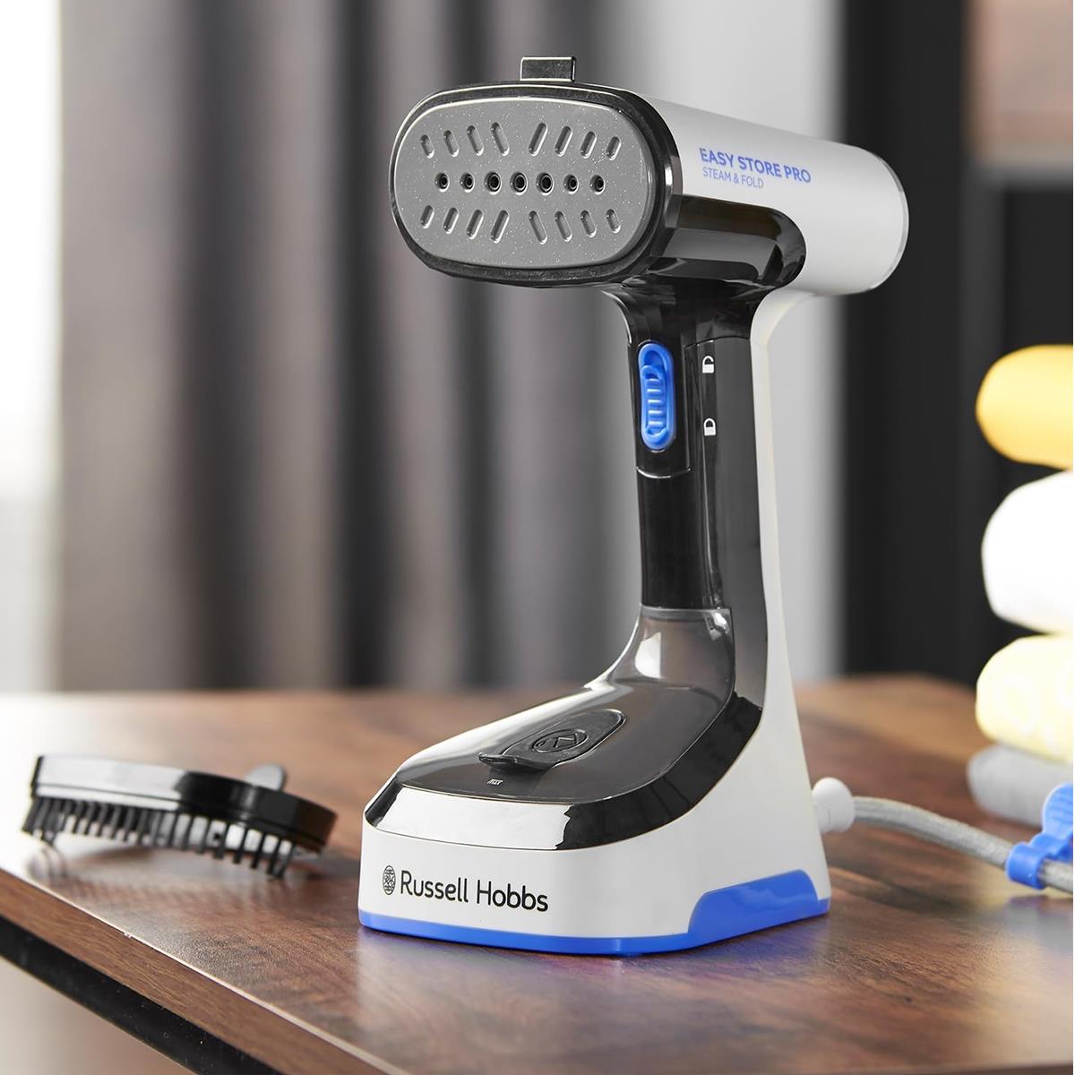 Russell Hobbs Steam Genie Easy Store Handheld Clothes Steamer 1500W Foldable 150ml White & Black