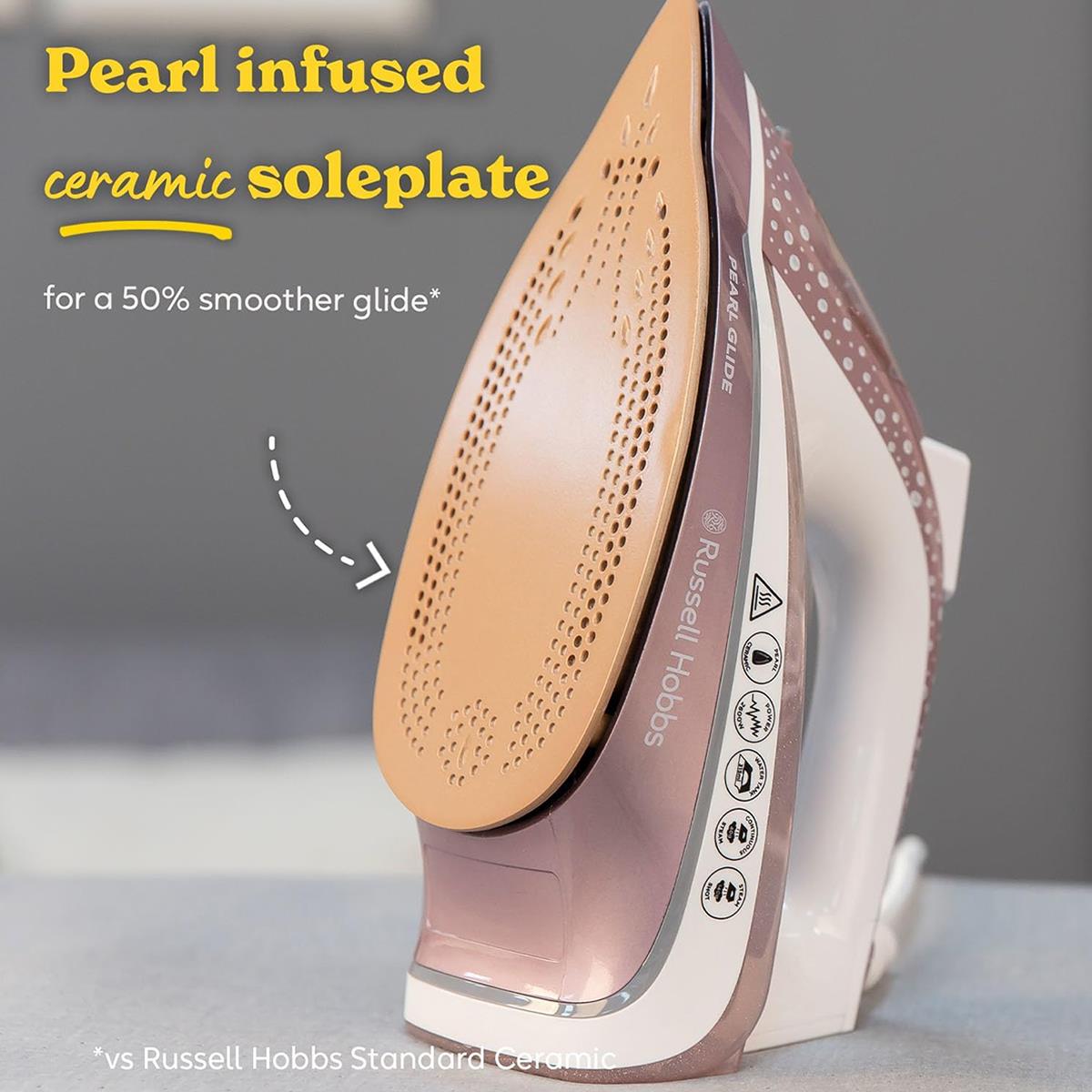 Russell Hobbs Pearl Glide Steam Iron 2600W Pearl Infused Ceramic Soleplate 315ml Champagne Secondary image