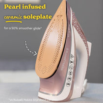 Russell Hobbs Pearl Glide Steam Iron 2600W Pearl Infused Ceramic Soleplate 315ml Champagne