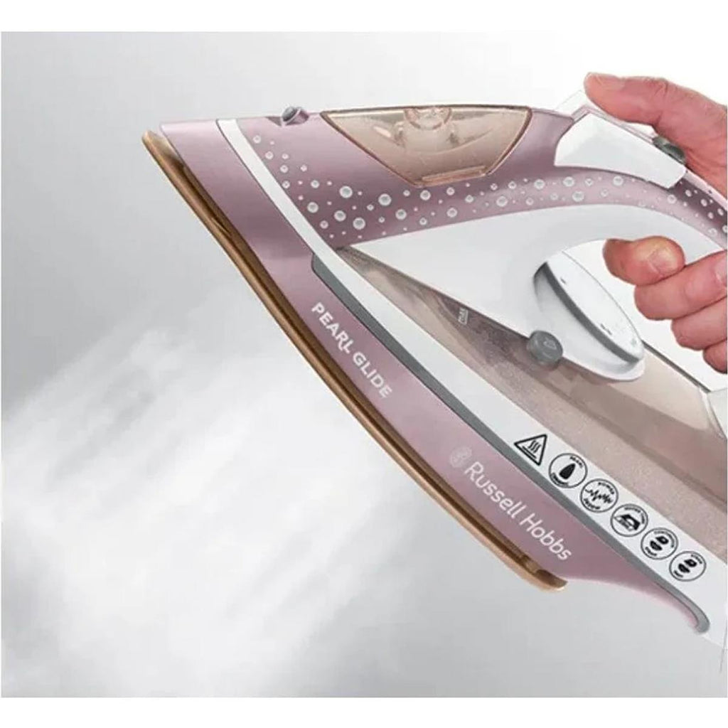 Russell Hobbs Pearl Glide Steam Iron 2600W Pearl Infused Ceramic Soleplate 315ml Champagne