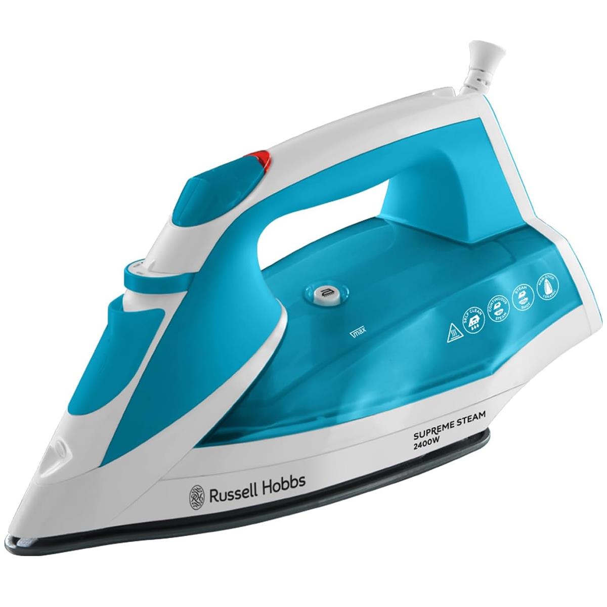 Russell Hobbs Supreme Steam Iron 2400W Non-Stick Ceramic Soleplate 320ml Teal & White