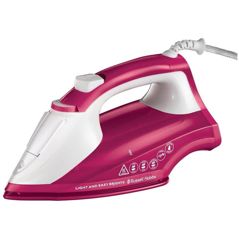 Russell Hobbs Light & Easy Brights Steam Iron 2400W Fabric Softener Infused Ceramic Soleplate 240ml Berry