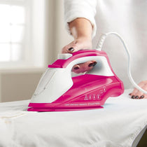 Russell Hobbs Light & Easy Brights Steam Iron 2400W Fabric Softener Infused Ceramic Soleplate 240ml Berry