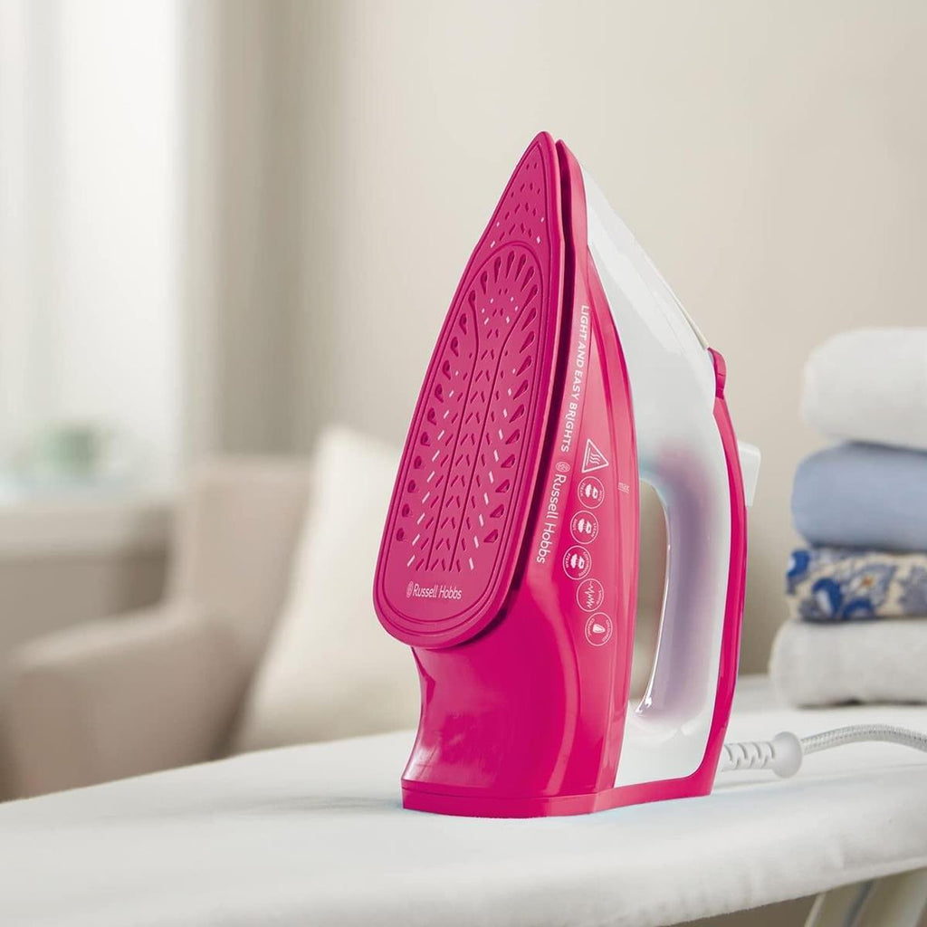 Russell Hobbs Light & Easy Brights Steam Iron 2400W Fabric Softener Infused Ceramic Soleplate 240ml Berry