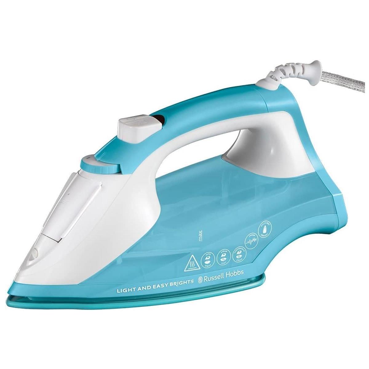 Russell Hobbs Light & Easy Brights Aqua Steam Iron 2400W Fabric Softener Infused Ceramic Soleplate 240ml Main image