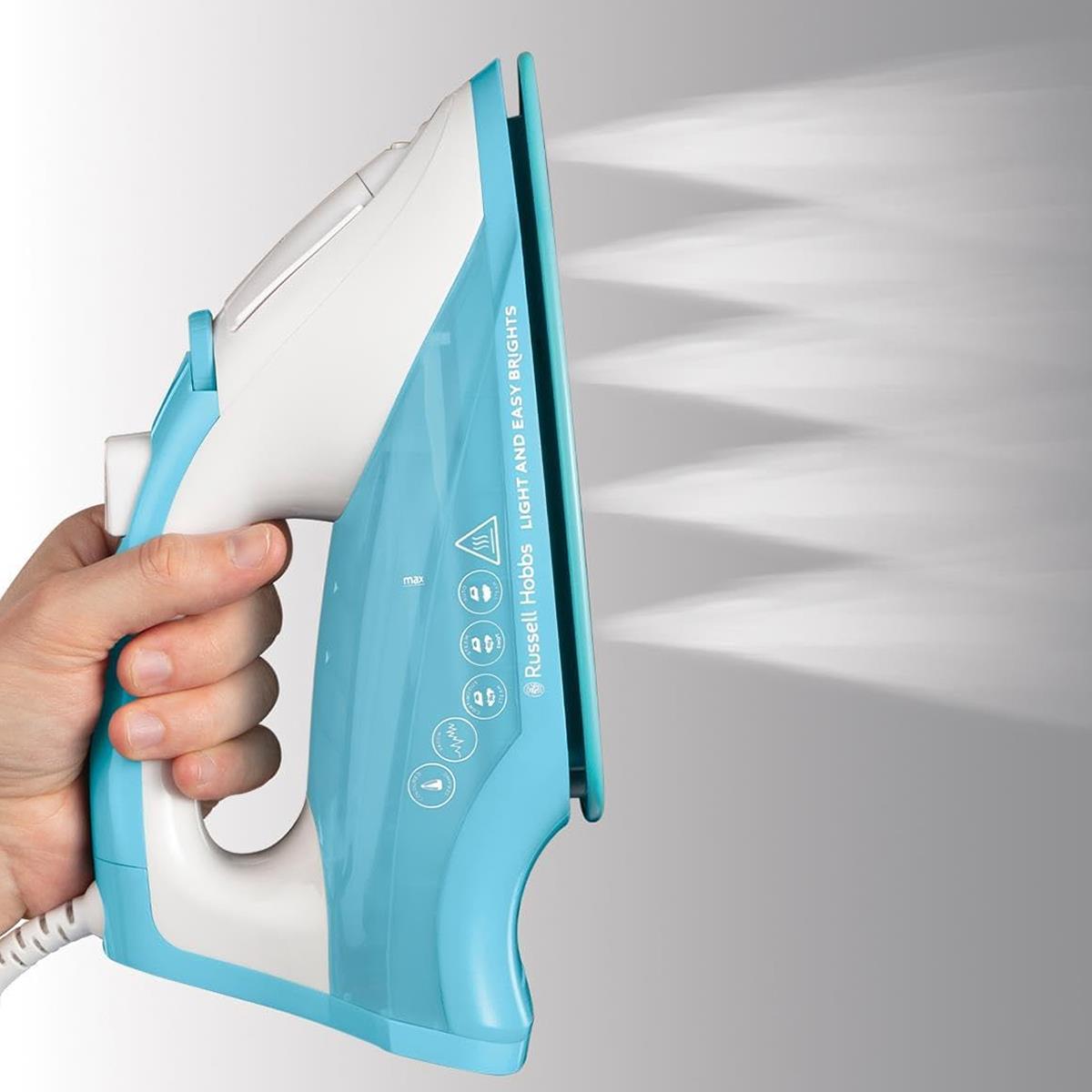 Russell Hobbs Light & Easy Brights Aqua Steam Iron 2400W Fabric Softener Infused Ceramic Soleplate 240ml