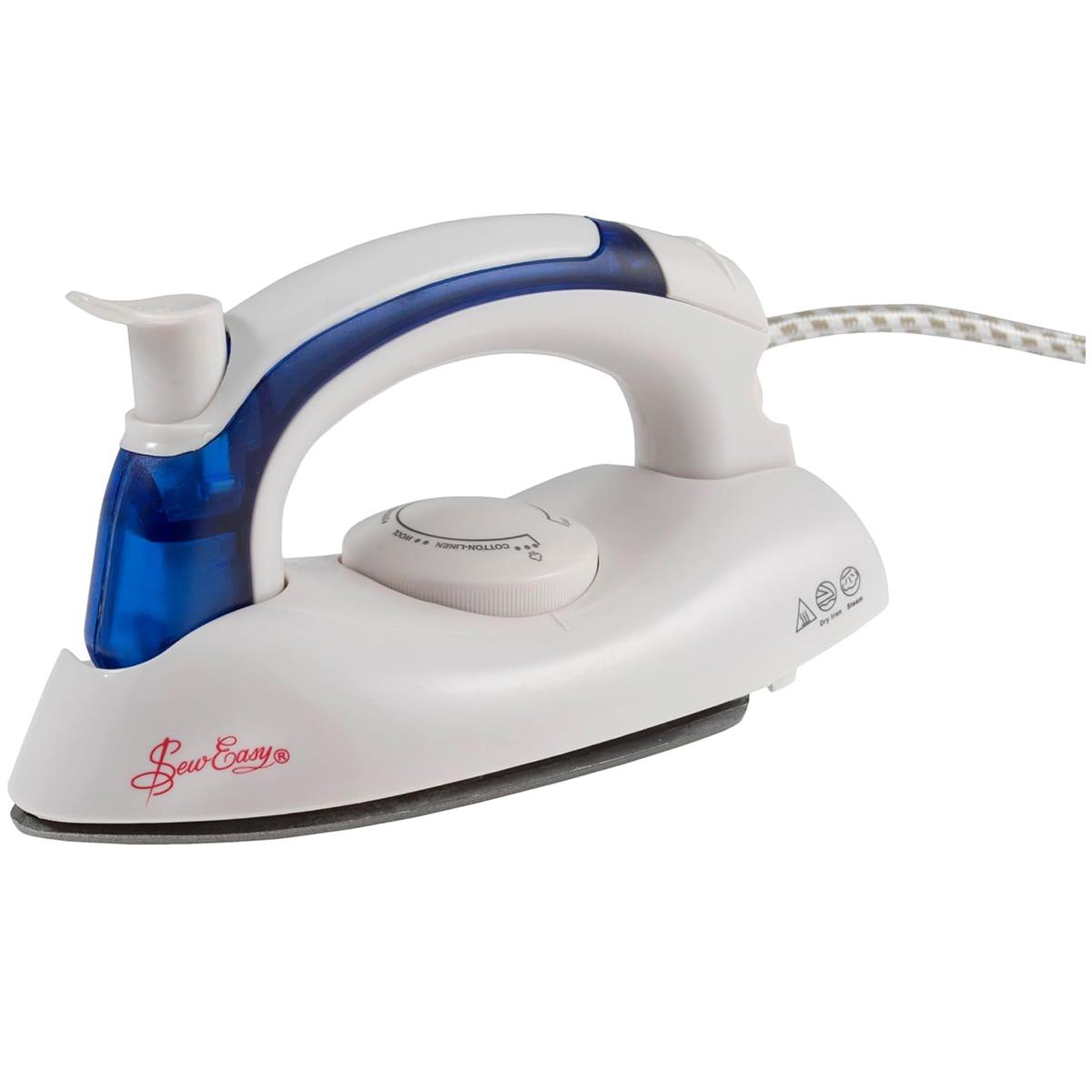 Sew Easy Mini Steam Iron 700W Foldable Handle Teflon Non-Stick Aluminium Soleplate White And Blue