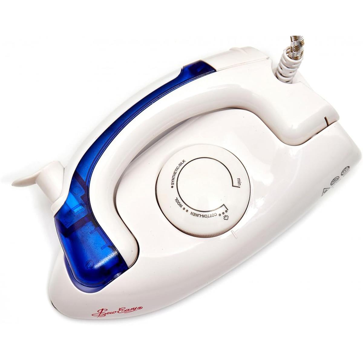 Sew Easy Mini Steam Iron 700W Foldable Handle Teflon Non-Stick Aluminium Soleplate White And Blue