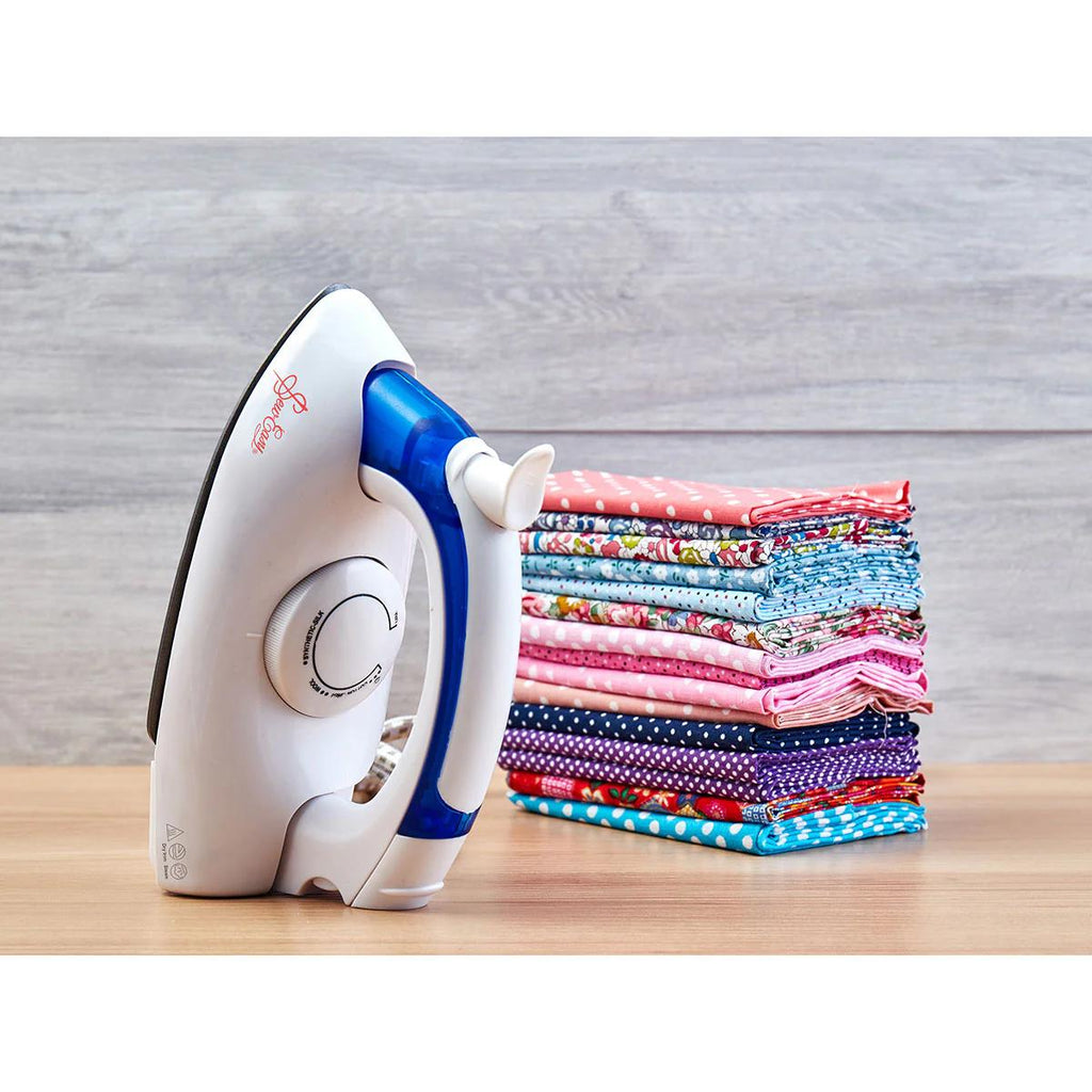 Sew Easy Mini Steam Iron 700W Foldable Handle Teflon Non-Stick Aluminium Soleplate White And Blue