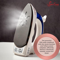 Sew Easy Mini Steam Iron 700W Foldable Handle Teflon Non-Stick Aluminium Soleplate White And Blue
