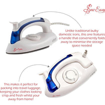 Sew Easy Mini Steam Iron 700W Foldable Handle Teflon Non-Stick Aluminium Soleplate White And Blue