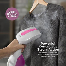 Swan Handheld Garment Steamer 1100W 250ml Water Tank Removable Fabric Brush White And Pink