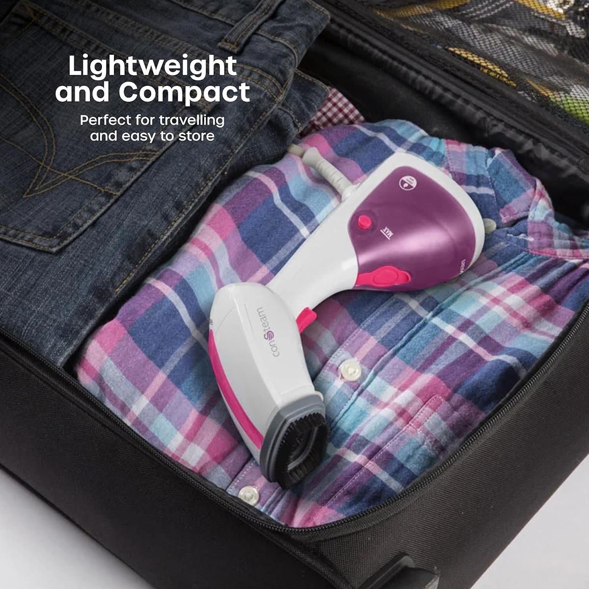 Swan Handheld Garment Steamer 1100W 250ml Water Tank Removable Fabric Brush White And Pink