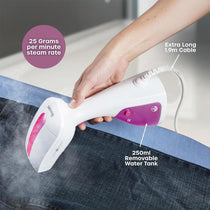 Swan Handheld Garment Steamer 1100W 250ml Water Tank Removable Fabric Brush White And Pink