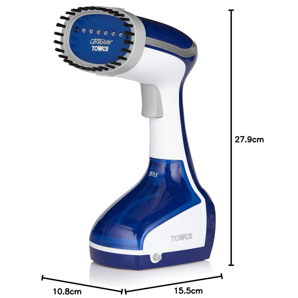 Tower Garment Steamer 1000W Handheld Clothes Steamer With Ceramic Soleplate 200ml Tank Blue And White