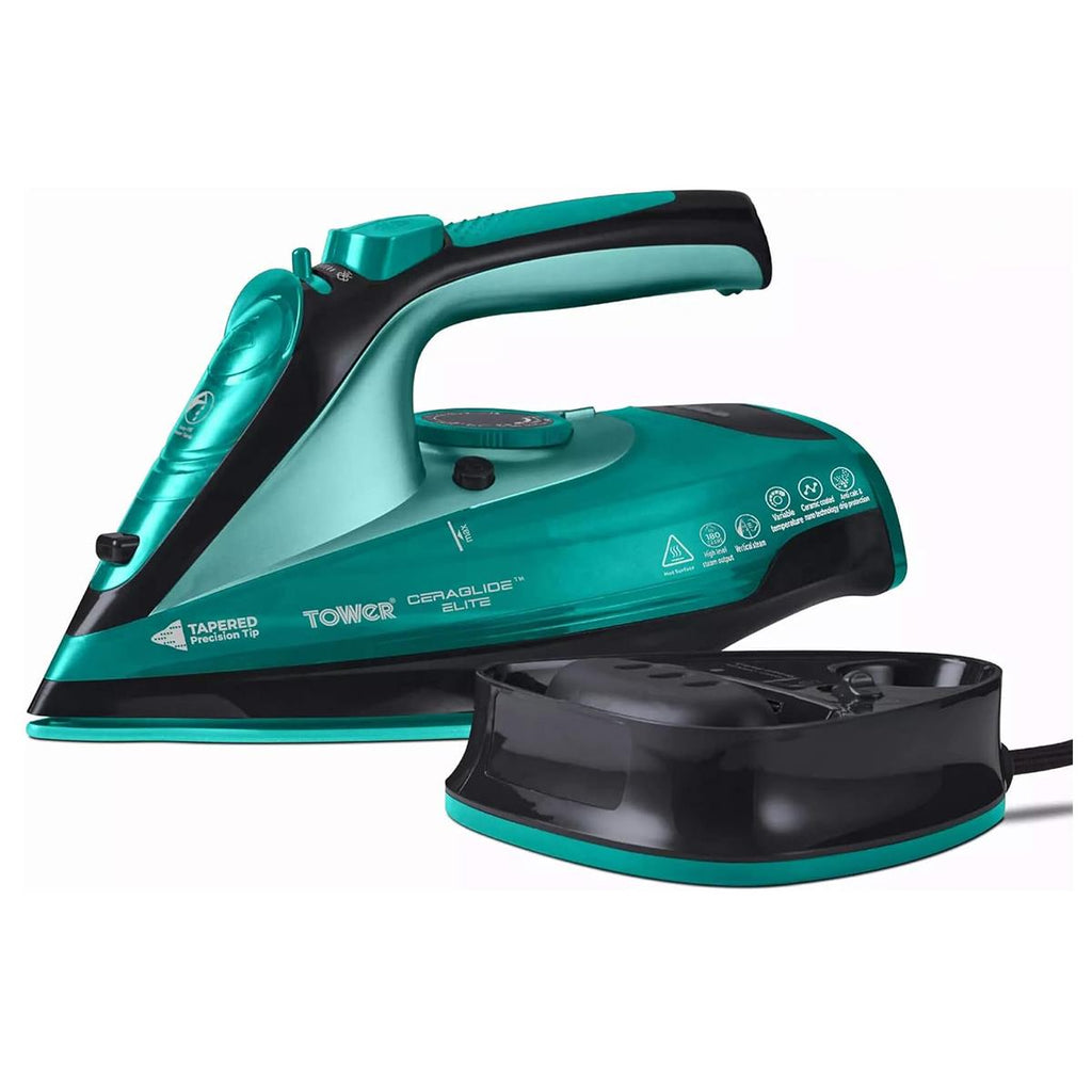 Tower Ceraglide 2400W Cordless Steam Iron With Ceramic Soleplate 360ml Water Tank Variable Steam Teal