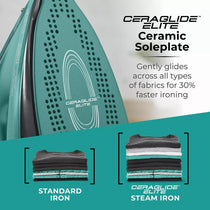 Tower Ceraglide 2400W Cordless Steam Iron With Ceramic Soleplate 360ml Water Tank Variable Steam Teal