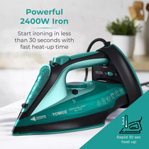 Tower Ceraglide 2400W Cordless Steam Iron With Ceramic Soleplate 360ml Water Tank Variable Steam Teal