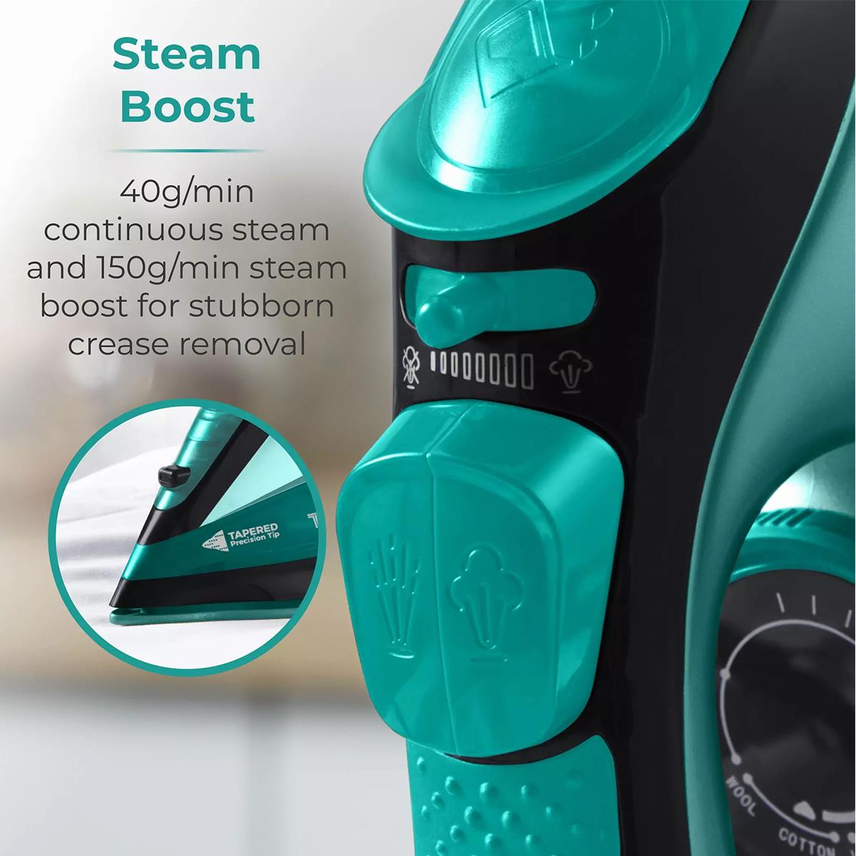 Tower Ceraglide 2400W Cordless Steam Iron With Ceramic Soleplate 360ml Water Tank Variable Steam Teal