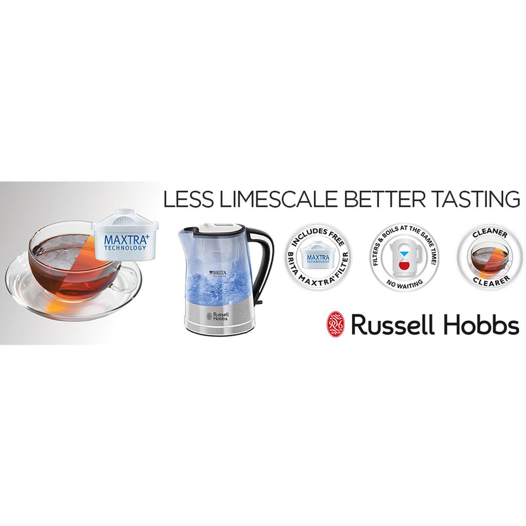 Russell Hobbs BRITA Purity Filter Kettle 3000W With MAXTRA PRO Cartridge 1 Litre Boil Capacity Transparent