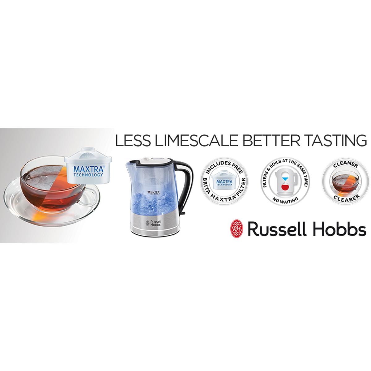 Russell Hobbs BRITA Purity Filter Kettle 3000W With MAXTRA PRO Cartridge 1 Litre Boil Capacity Transparent