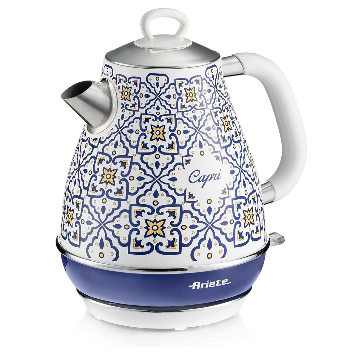 Ariete Capri Electric Jug Kettle 1.7 Litre Stainless Steel 2000W 360° Cordless Base Removable Filter Blue And White Main image
