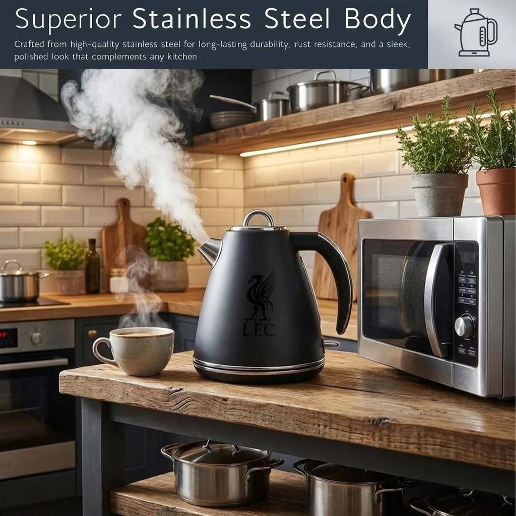 Swan Official Liverpool FC Retro Jug Kettle 3000W 1.5 Litre Stainless Steel Black