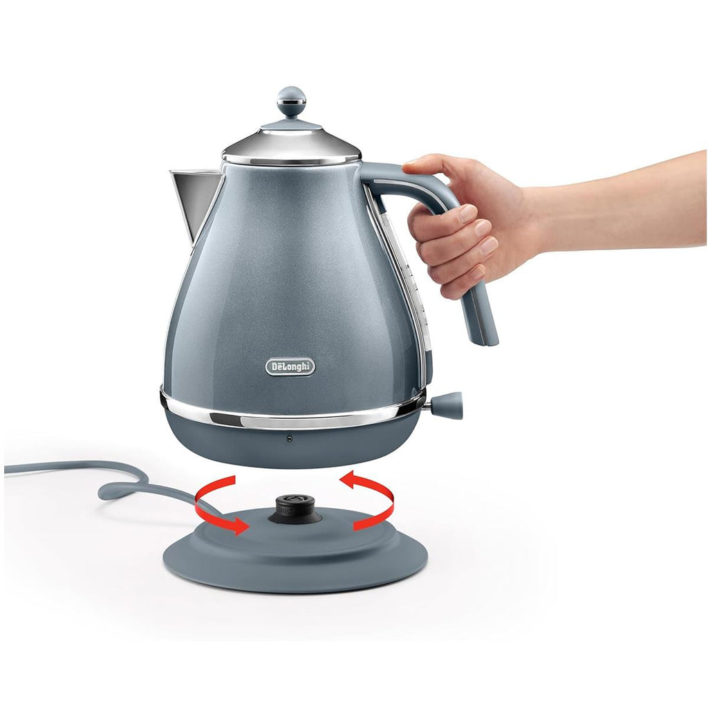 Delonghi Icona Metallics Electric Jug Kettle 3000W 1.7 Litre Stainless Steel Removable Anti-Scale Filter Azure Blue