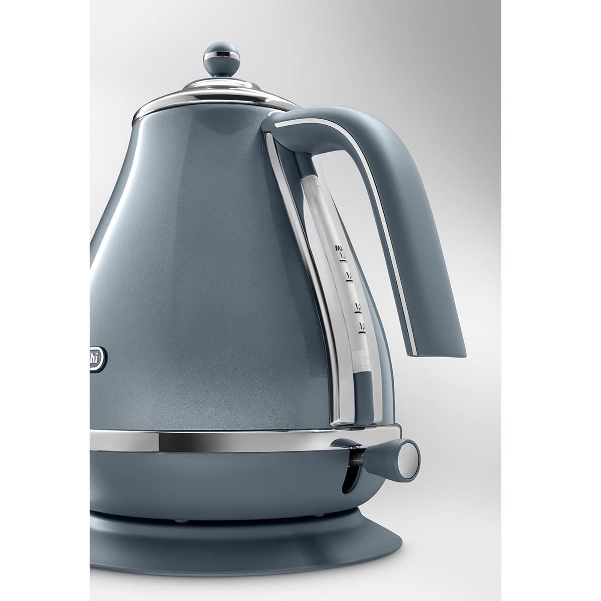 Delonghi Icona Metallics Electric Jug Kettle 3000W 1.7 Litre Stainless Steel Removable Anti-Scale Filter Azure Blue