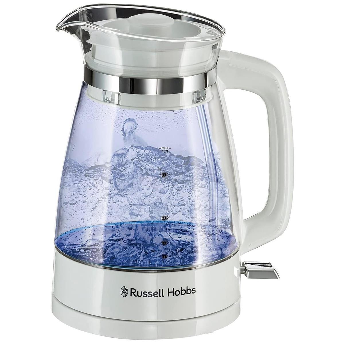 Russell Hobbs Carafe Style Glass Cordless Kettle 3000W 1.7 Litre With Blue Illumination White Main image