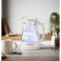 Russell Hobbs Carafe Style Glass Cordless Kettle 3000W 1.7 Litre With Blue Illumination White