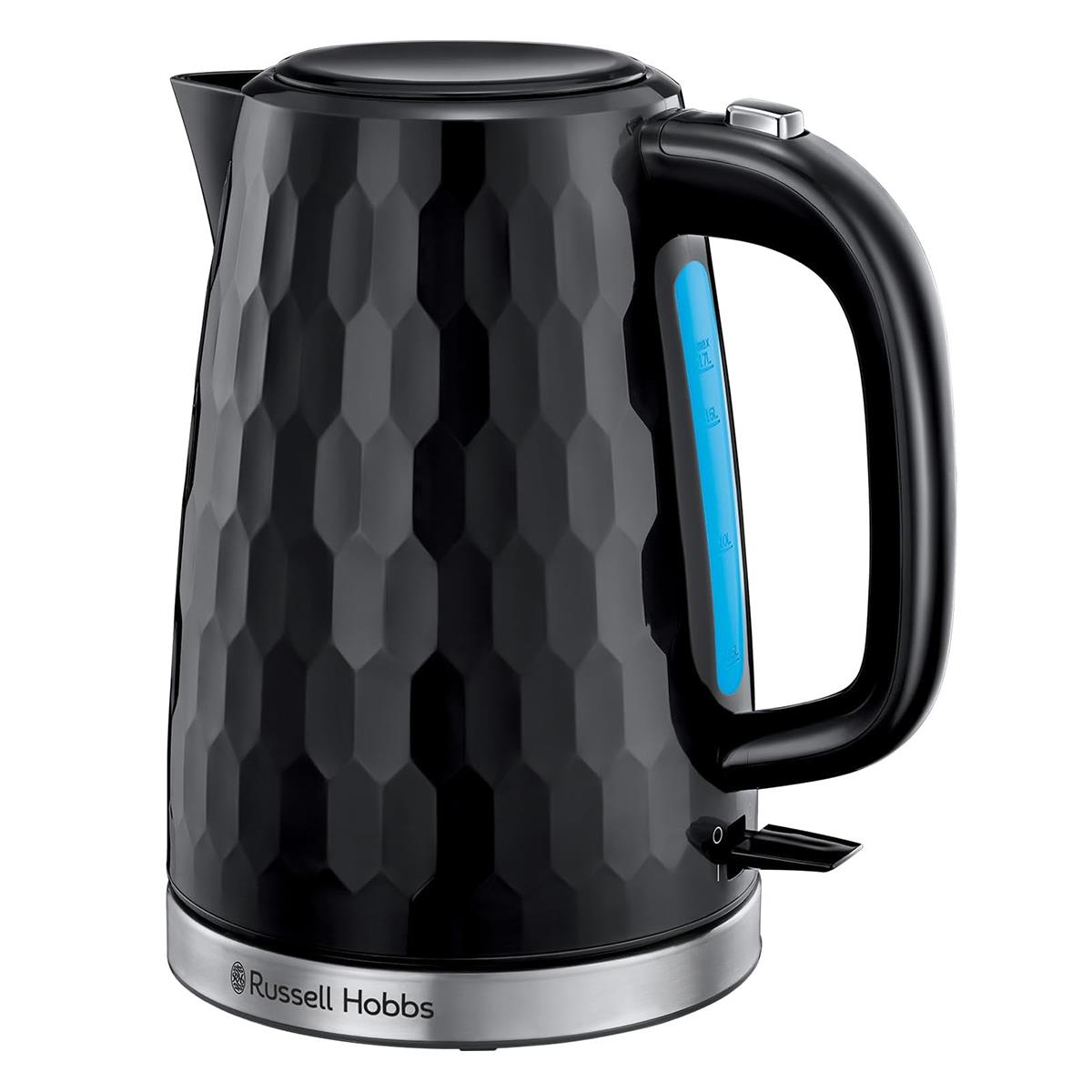 Russell Hobbs Honeycomb Electric Kettle 3000W 1.7 Litre Cordless Fast Boil Perfect Pour Spout Black Main image