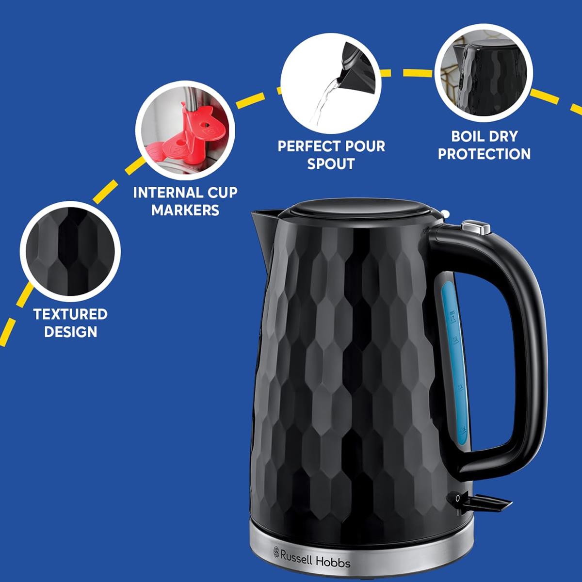 Russell Hobbs Honeycomb Electric Kettle 3000W 1.7 Litre Cordless Fast Boil Perfect Pour Spout Black Secondary image