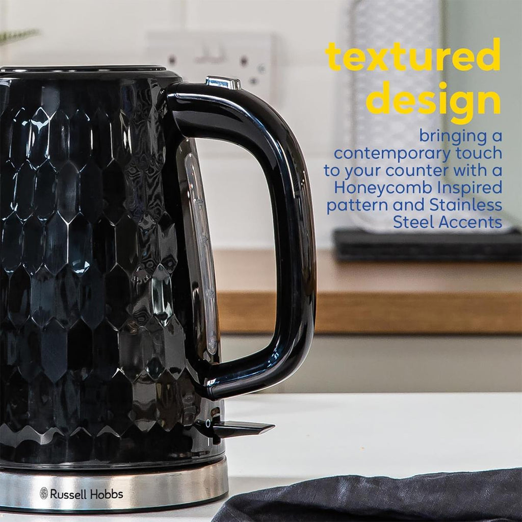 Russell Hobbs Honeycomb Electric Kettle 3000W 1.7 Litre Cordless Fast Boil Perfect Pour Spout Black