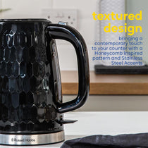 Russell Hobbs Honeycomb Electric Kettle 3000W 1.7 Litre Cordless Fast Boil Perfect Pour Spout Black