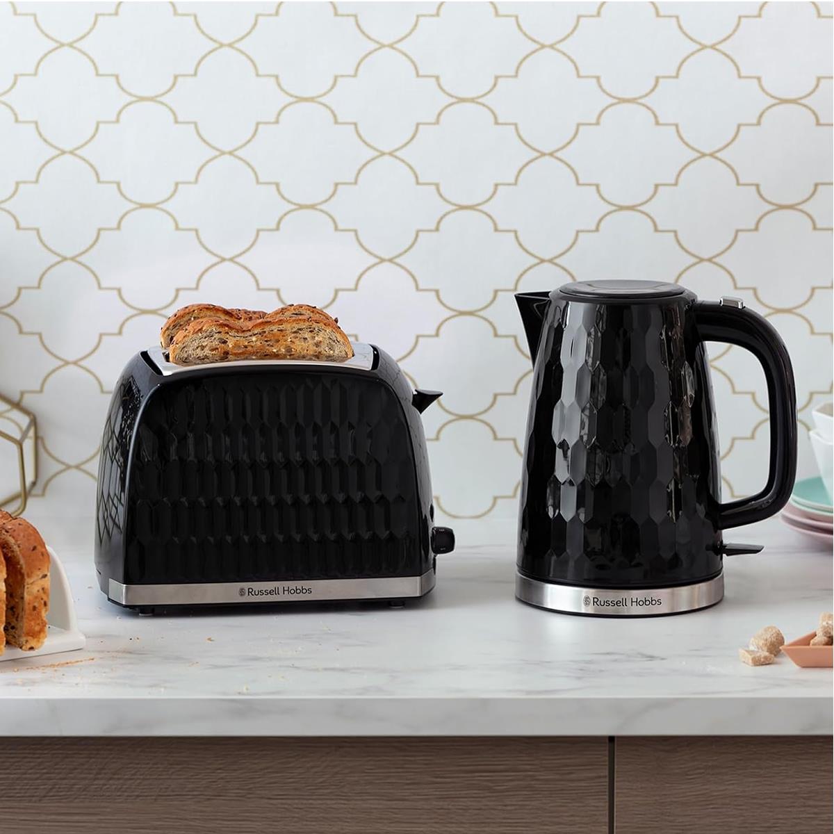 Russell Hobbs Honeycomb Electric Kettle 3000W 1.7 Litre Cordless Fast Boil Perfect Pour Spout Black
