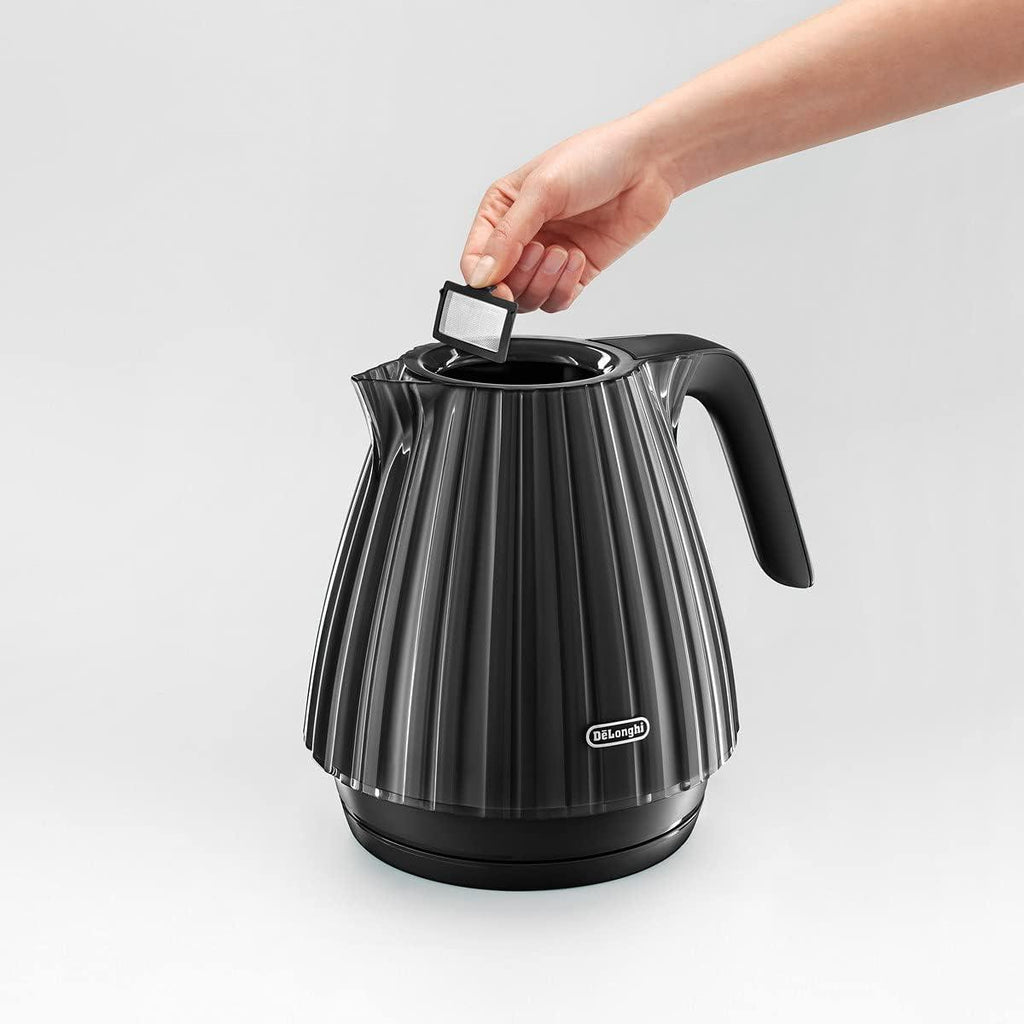 Delonghi Ballerina Electric Jug Kettle 1.7 Litre 3000W Plastic Cordless 360° Swivel Base Black