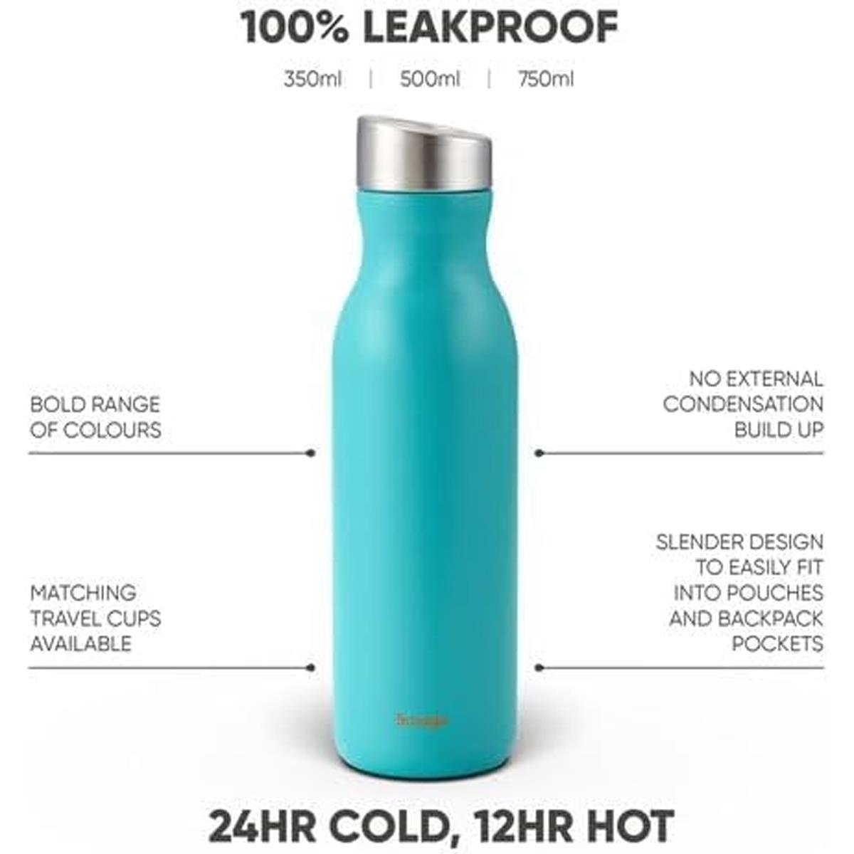 Smidge Stainless Steel Insulated Water Bottle 750ml Double Wall Vacuum Flask BPA-Free Leakproof Aqua